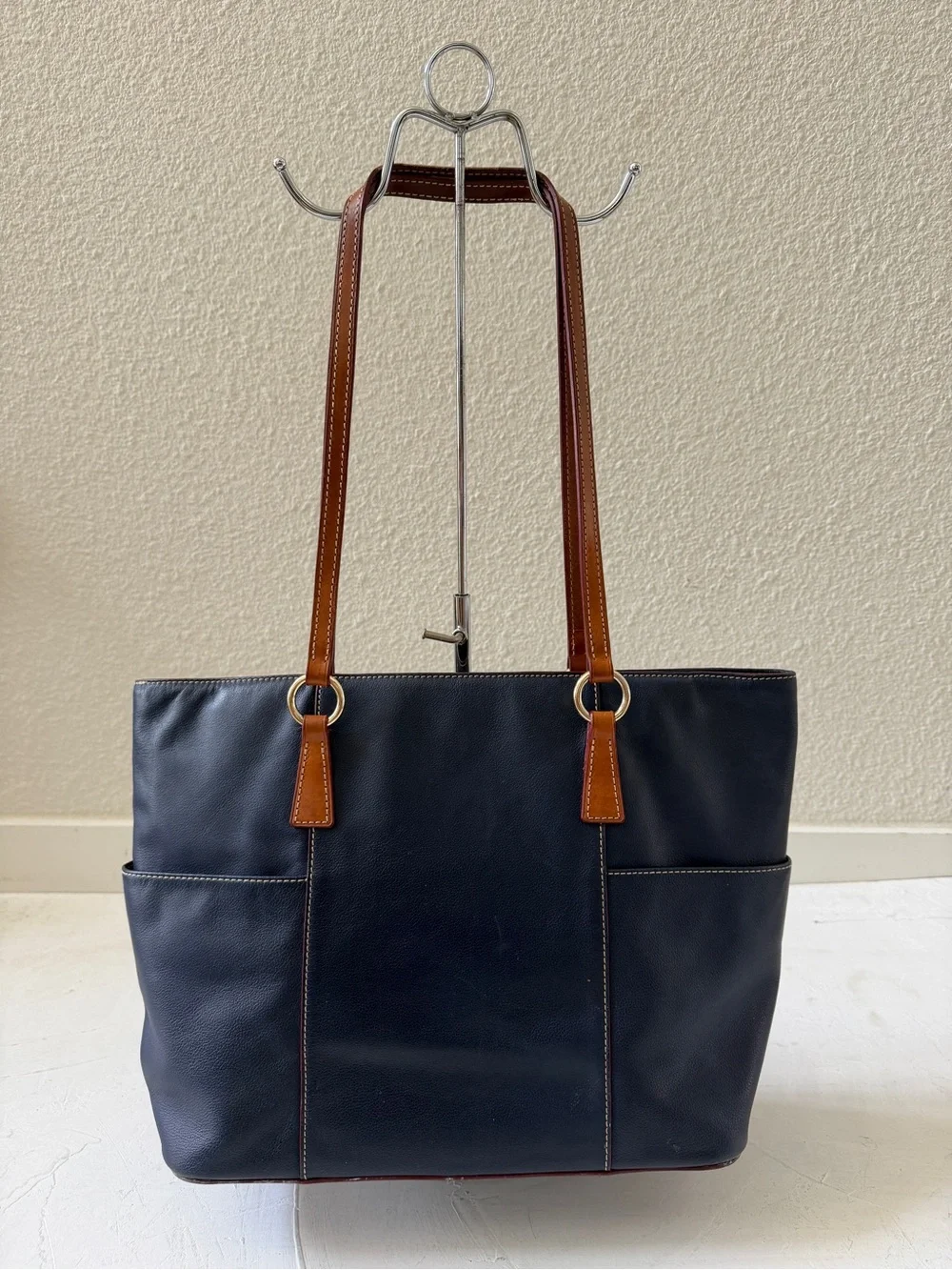Dooney & Bourke Navy Blue Leather Lexington Shopper Tote Shoulder Bag
